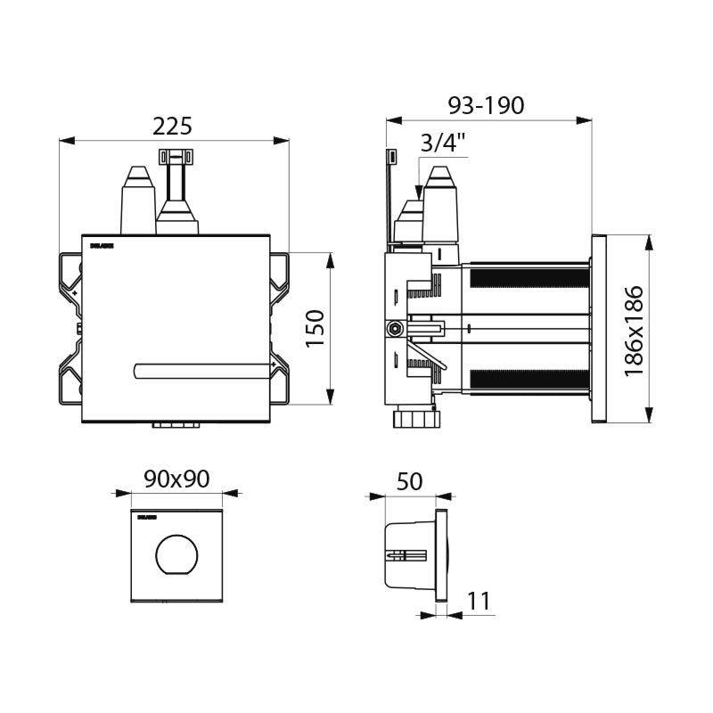 Delabie WC-DrSp. TEMPOMATIC commande double 3/4", encastrée, télécommande pile