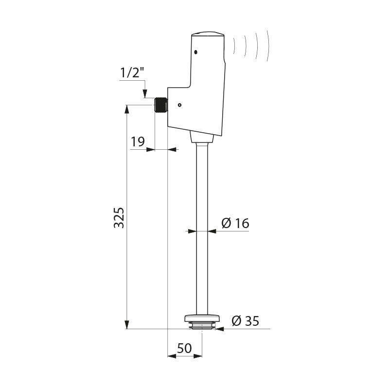 Delabie Urinalspüler-Set TEMPOMATIC 4 EV 6V Batt. WA 50 + Spülrohr
