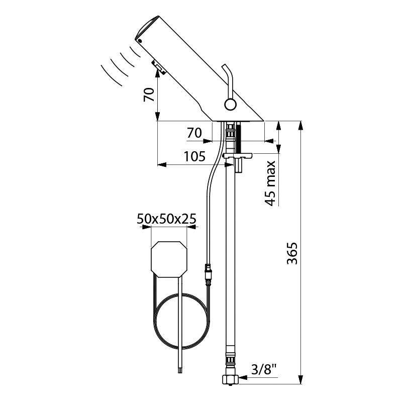 Delabie Colonne MBatt. TEMPOMATIC MIX4 G3/8 avec alimentation UP 230/6V, LH