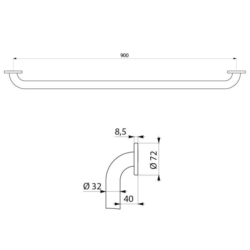 Poignée Delabie D32 L900mm inox poli miroir