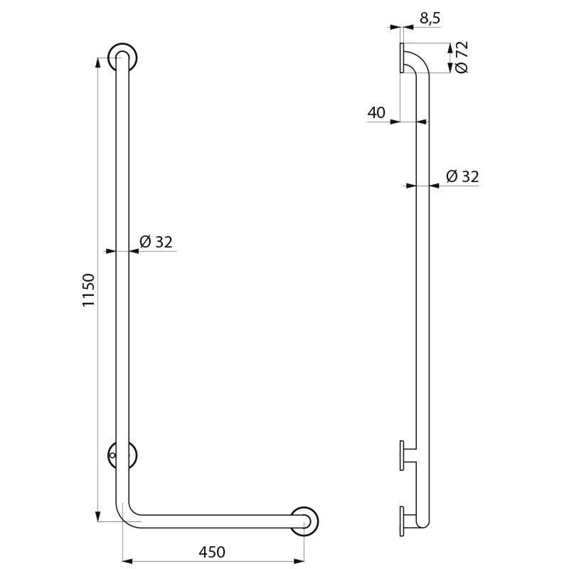Delabie Handlauf L-Form (rechts) D32 H1150mm Edst. sat.