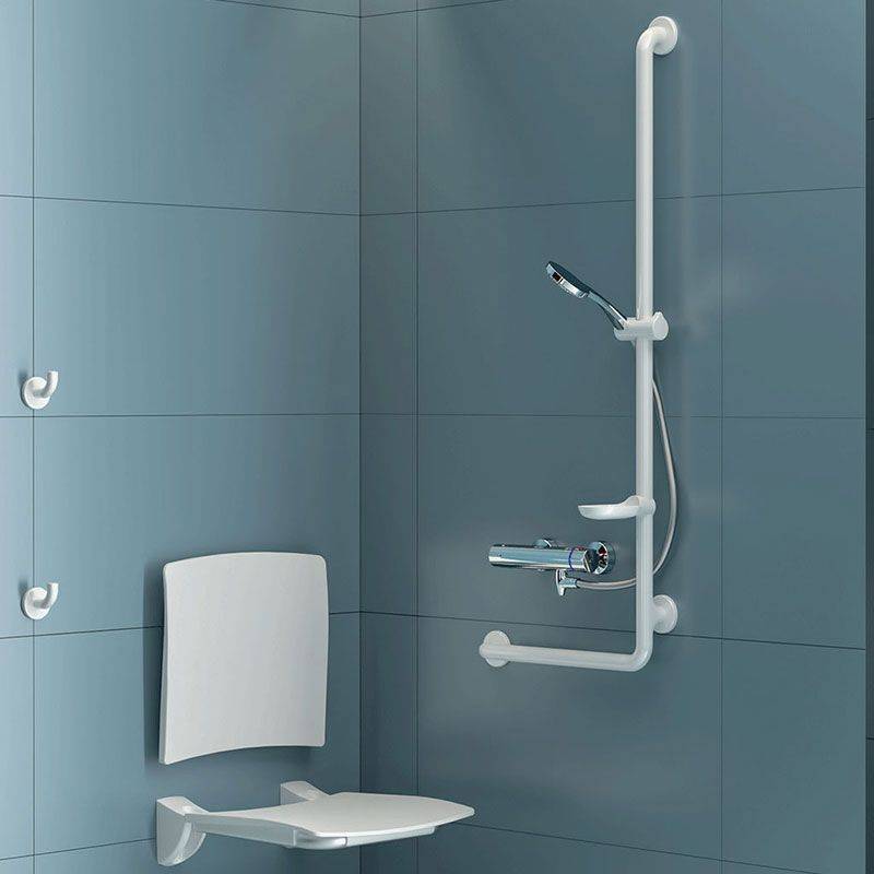 Siège de douche Comfort rabattable Delabie acier inoxydable peint par poudrage blanc