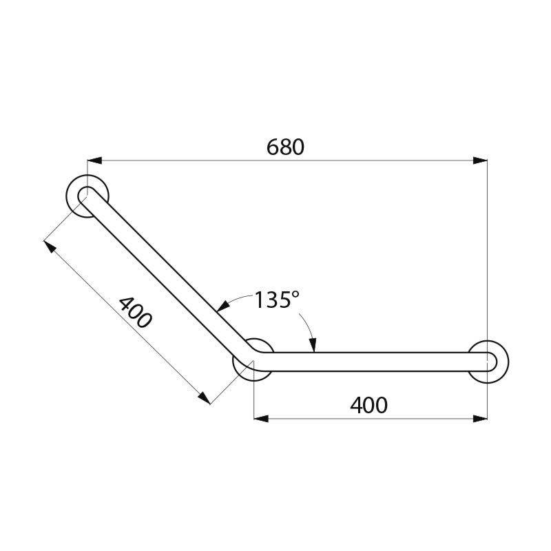 Delabie poignée d'angle 135° D32 400x400mm, 3 fonctions, acier inoxydable finition polie brillante