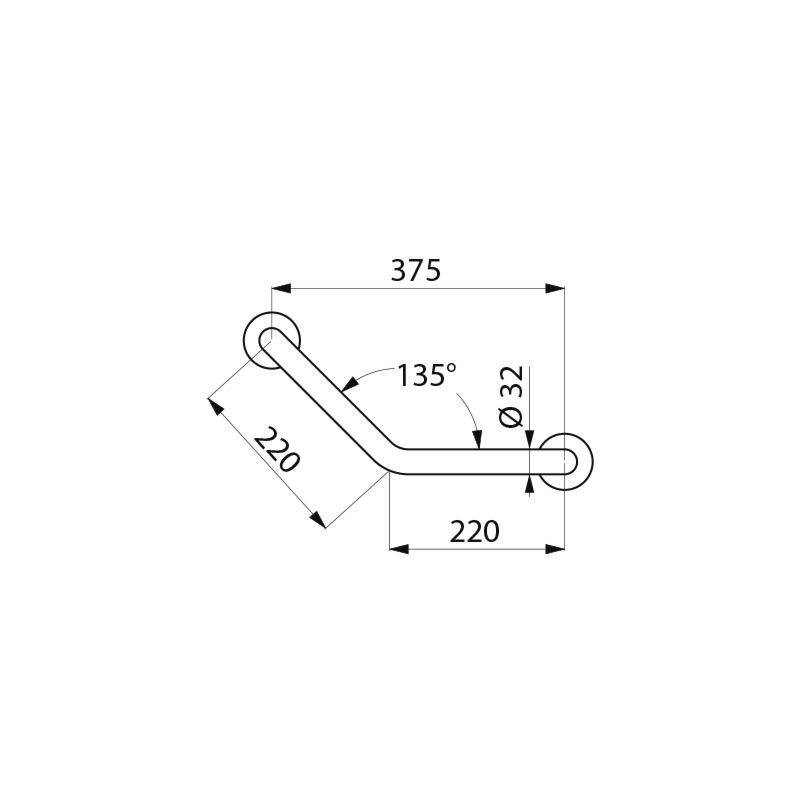 Delabie Poignée d'angle 135°, D32 220x220mm 2 points de fixation Acier inox satiné