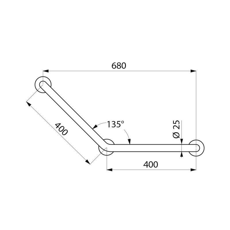 Delabie Winkelgriff 135Gr. D25 400x400mm, 3Bef.P, Edst. hgl.pol.