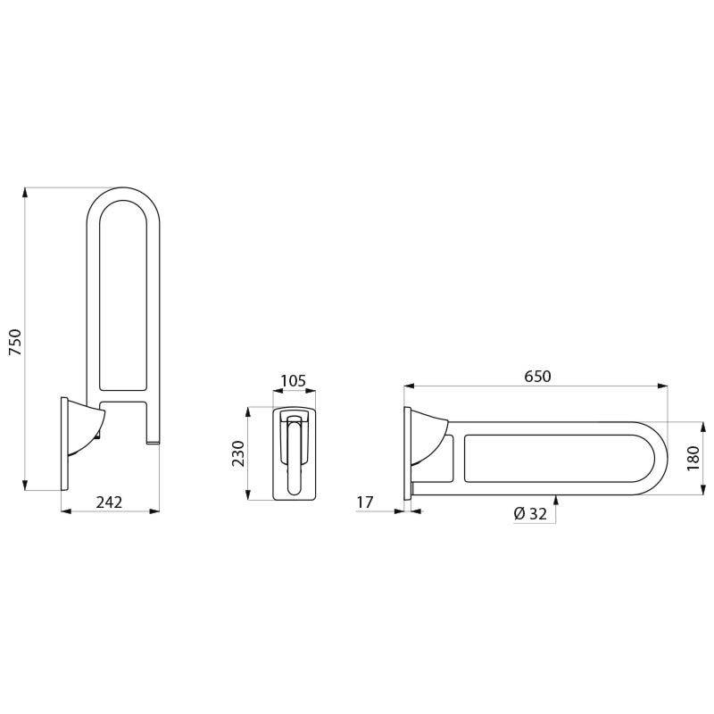 Poignée SK Delabie D32 L650mm Acier inoxydable satiné