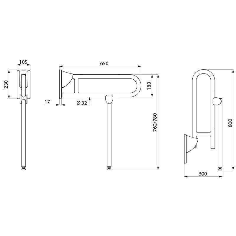 Delabie SK-Griff m. Fuß D32 L650mm Edst. sat.