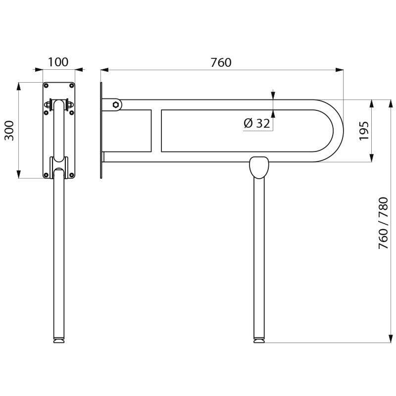 Delabie Stützklappgriff m. Fuß Basic D32 L760 pulverbeschichtet weiß
