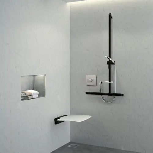 Delabie Duschklappsitz abnehmbar Be-Line ohne Fuß Alu matt schwarz Delabie Duschklappsitz abnehmbar Be-Line ohne Fuß Alu matt schwarz