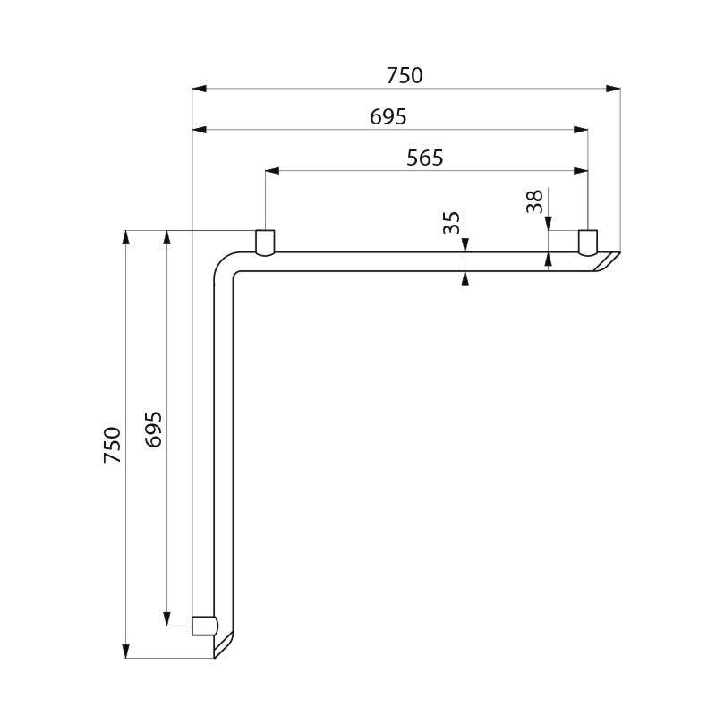 Delabie Handlauf 2-Wände Be-Line D35 695x695 Aluminium matt schwarz