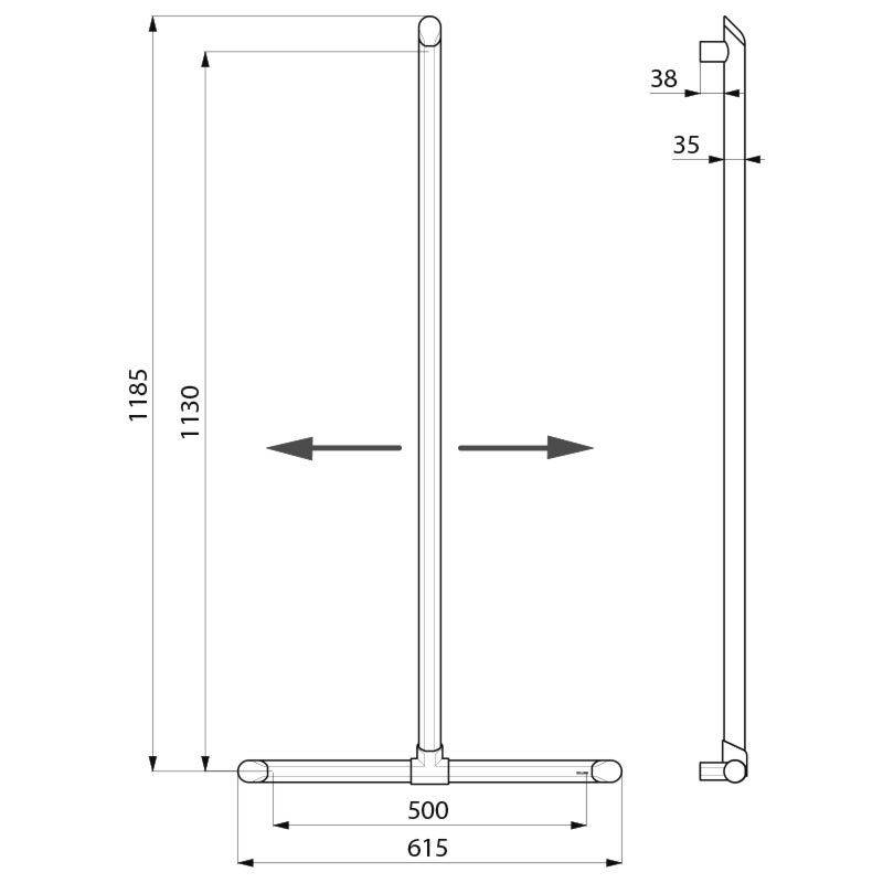 Delabie Handlauf T-Form Be-Line D35 H.1130x500 Aluminium matt schwarz