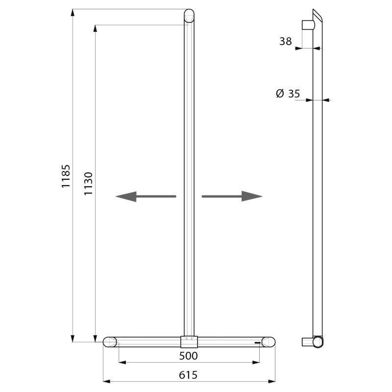 Delabie Handlauf T-Form Be-Line D35 H.1130x500 Aluminium anthrazit
