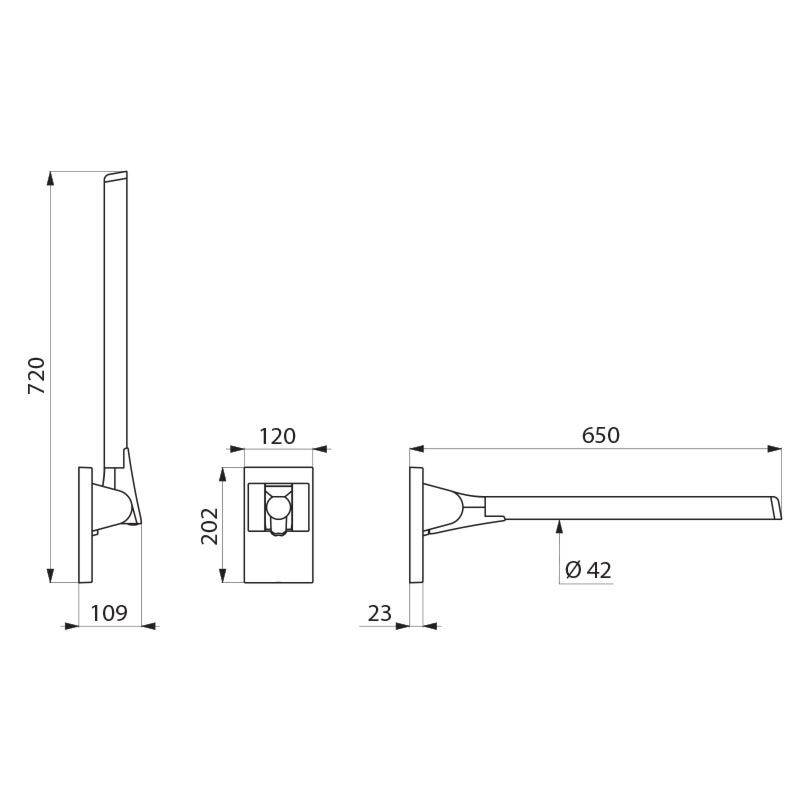 Delabie Stützklappgriff Be-Line D42 L.650 Aluminium matt schwarz