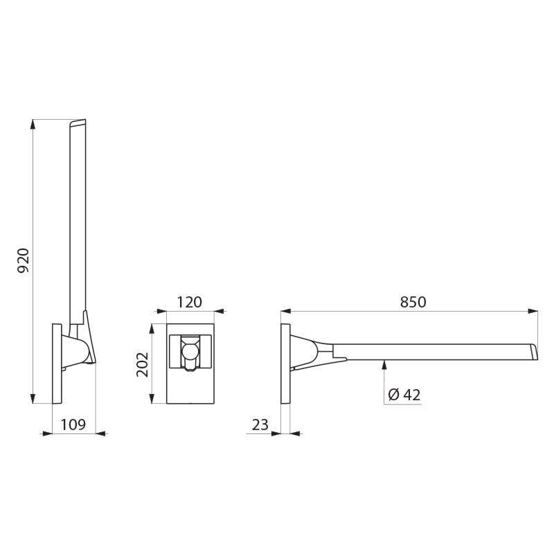 Delabie Stützklappgriff Be-Line D42 L.850 Aluminium weiß