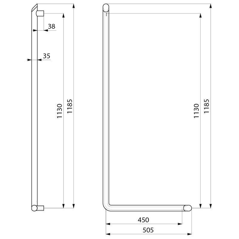 Delabie Handlauf L-Form Be-Line D35 H.1130 Aluminium anthrazit