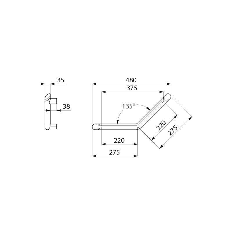 Delabie Winkelgriff 135Gr Be-Line D35 220x220 3 Bef.Pkt.Alu matt schw