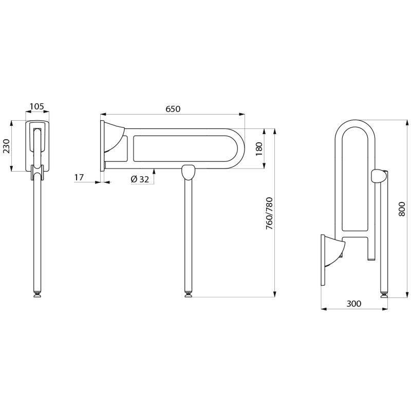 Poignée SK Delabie avec pied, D32 L650mm nylon blanc