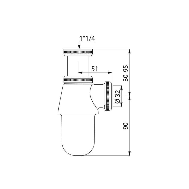 Delabie Flaschensiphon G1 1/4 Abl. hori. D32 mm Messing verchromt