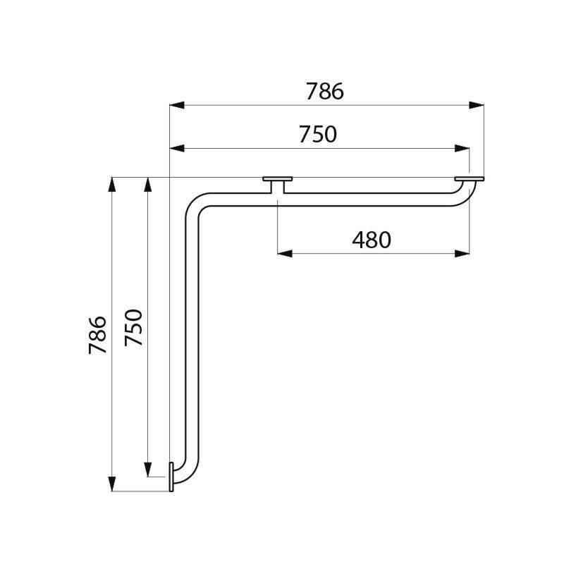 Delabie Main courante 2 murs D32 750x750mm inox poli brillant