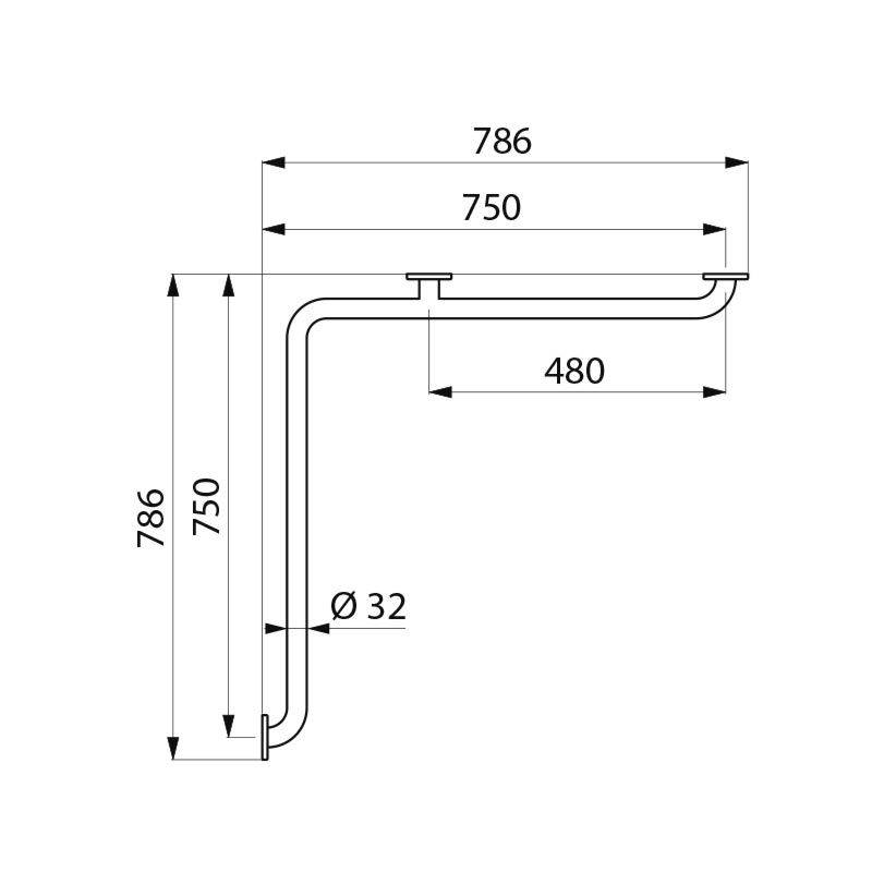 Delabie Main courante 2 murs D32 750x750mm inox satiné
