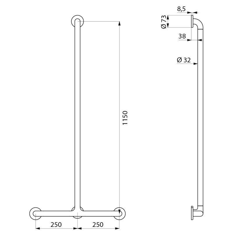 Delabie Handlauf T-Form D32 1150x500mm Nylon weiß