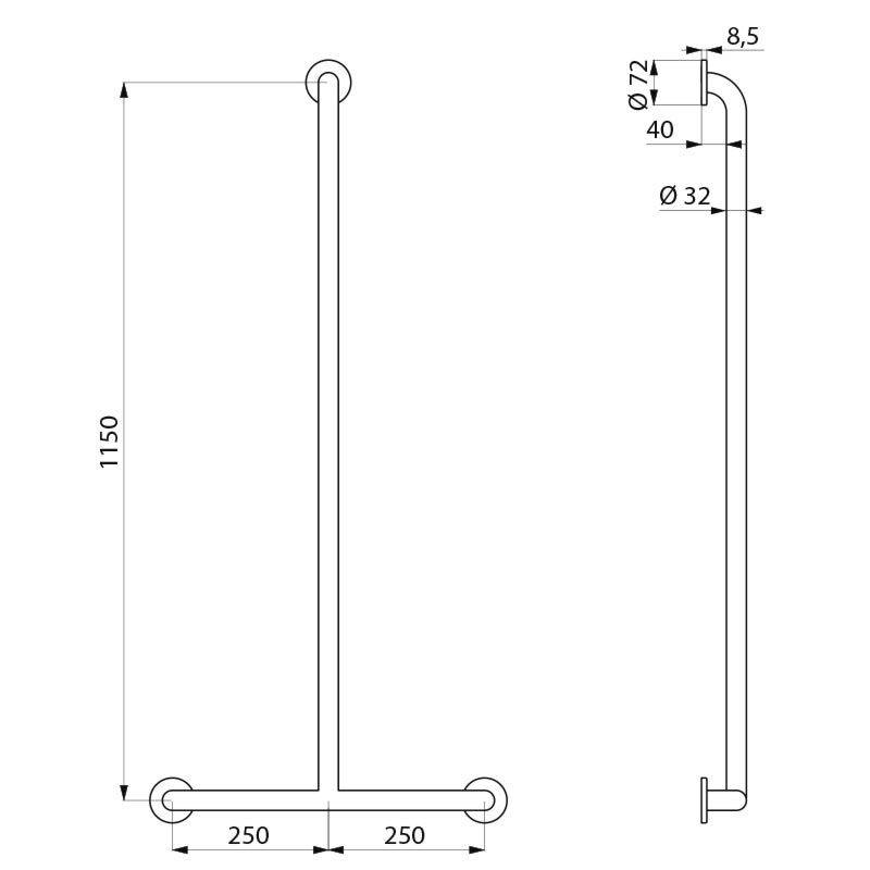 Delabie Handlauf T-Form D32 1150x500mm Edst. sat.
