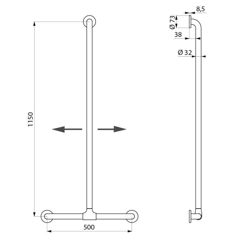 Delabie Handlauf T-Form verschiebbar D32 1150x500mm Nylon weiß