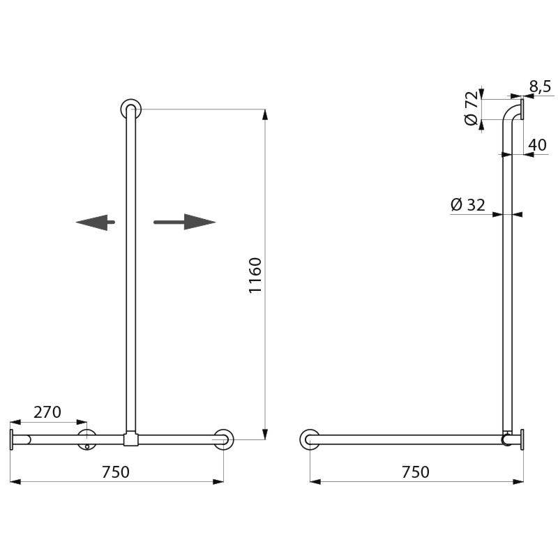 Delabie DUHA m. Br.H.Stg. vertikal verschiebbar D32mm Edst. hgl.