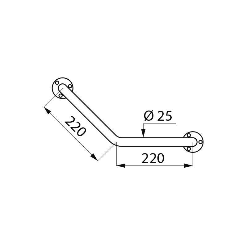 Delabie Poignée d'angle 135° ECO D25 220x220 mm, inox poli miroir