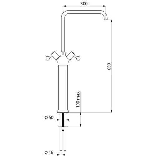 Delabie Stand MBatt. 1-Lochbrg. 100l/min,Schwenkausl.D22 L300 H650mm Delabie Stand MBatt. 1-Lochbrg. 100l/min,Schwenkausl.D22 L300 H650mm