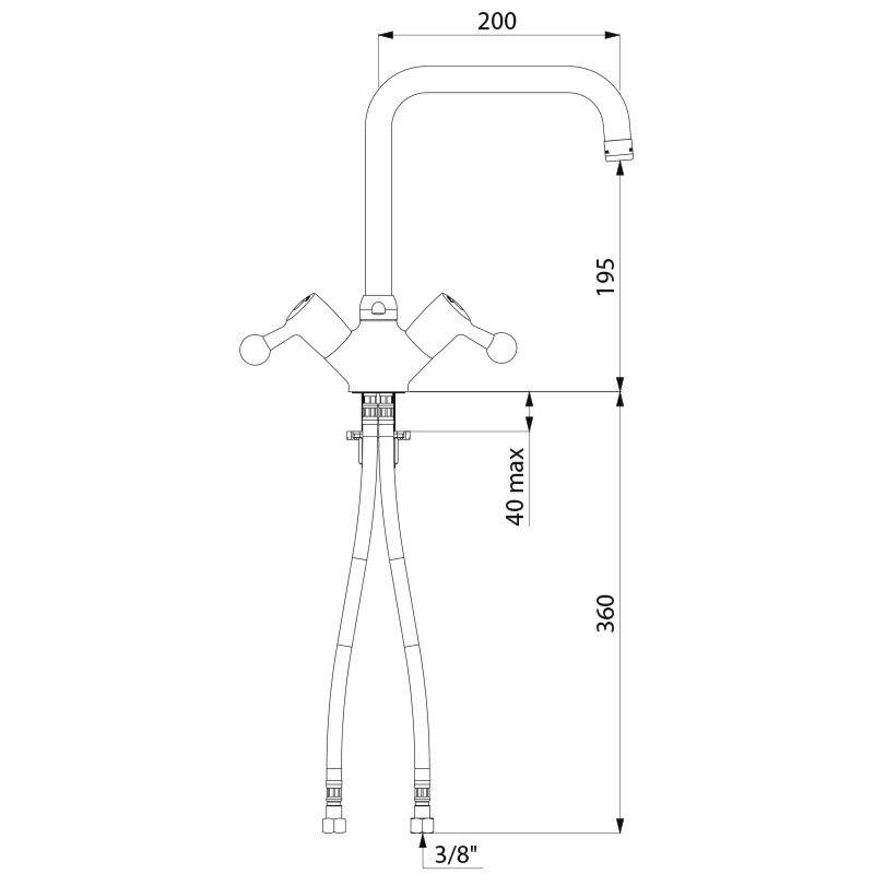 Delabie MBatt. 1-Lochbrg. 45l/min,Schwenkausl. L200, Bakelitkugelgr.