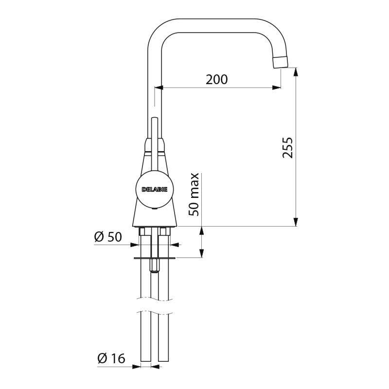 Delabie Stand Mischbatterie 1-Lochbrg. 60 l/min, Schwenkauslauf H.255
