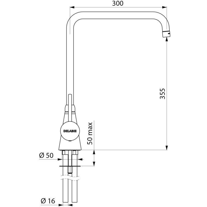 Delabie Stand Mischbatterie 1-Lochbrg. 60 l/min, Schwenkauslauf H.355