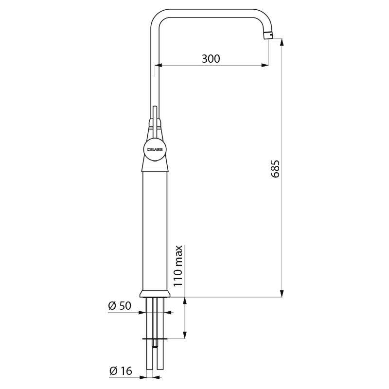 Delabie Stand MBatt. 1-Lochbrg. 60 l/min, Schwenkausl. L.300 H.685