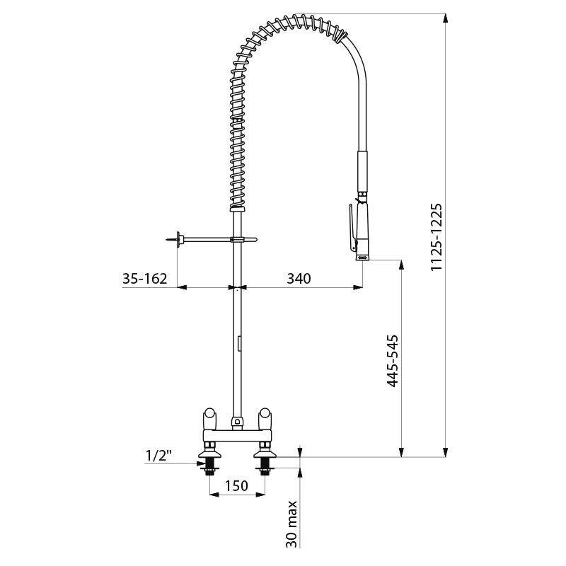 Delabie Geschirrspülbr. m. Mischer MA150 +Handbr.433010,o.Auslaufvent