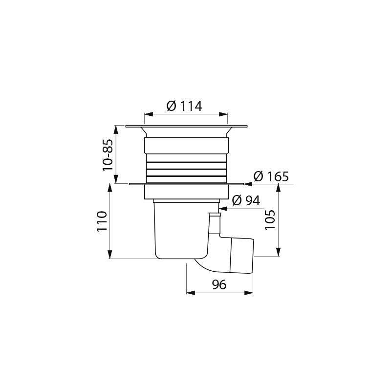 Delabie Ablauf für Weichboden, Sieb Edst. Ø114 Anschl-Bog. hori. Ø50mm