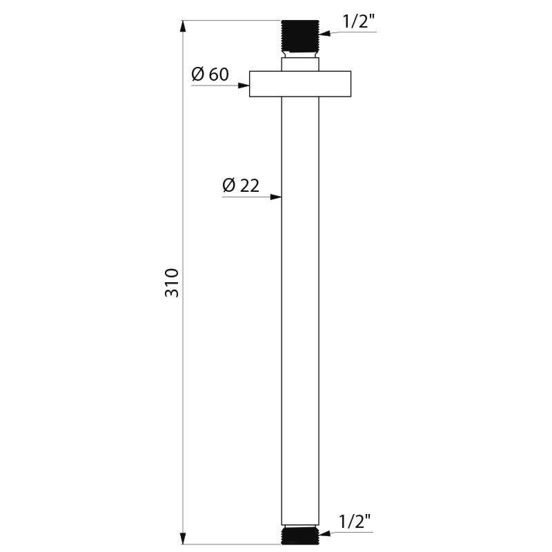 Delabie Brausearm vertikal 1/2"