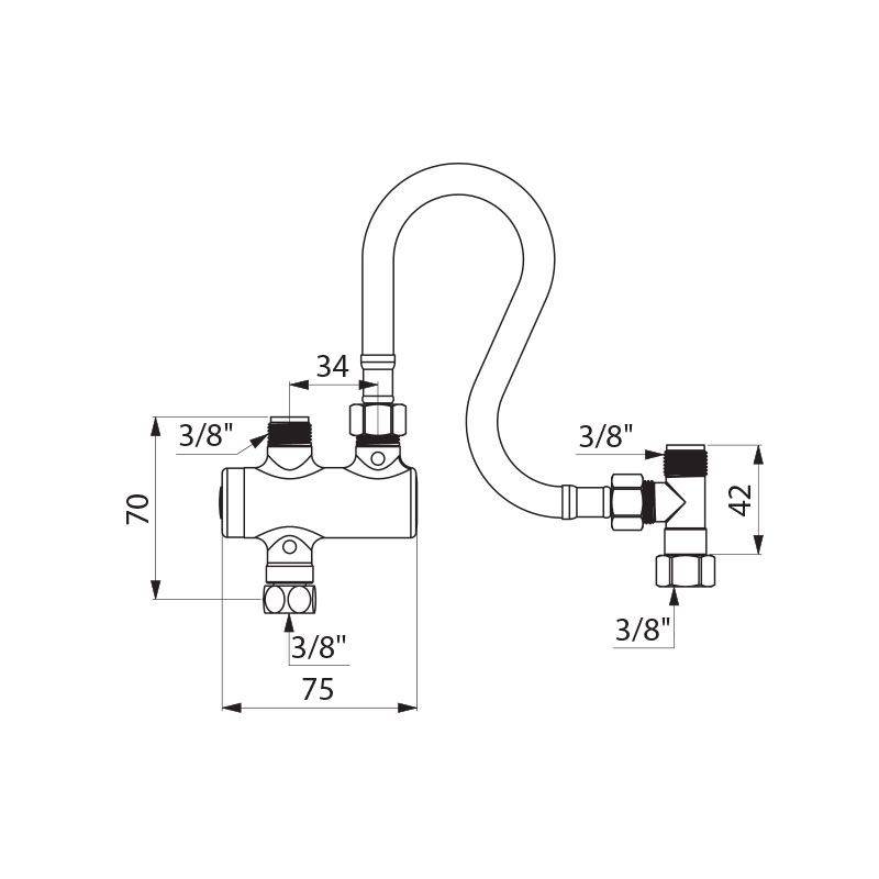 Delabie UT-Therm. PREMIX NANO 3/8" chromé + kit de raccordement PEX L.300