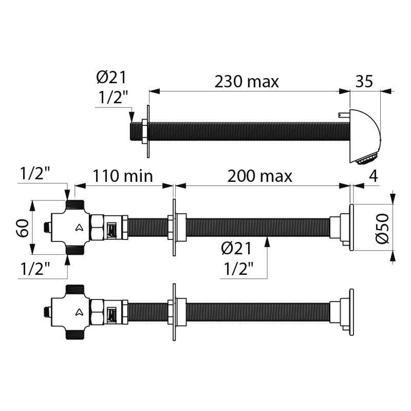 Delabie DU-Kombi 2 Vent. TEMPOSTOP AB G1/2B Hw.-Mont.200 15Sek,ROUND