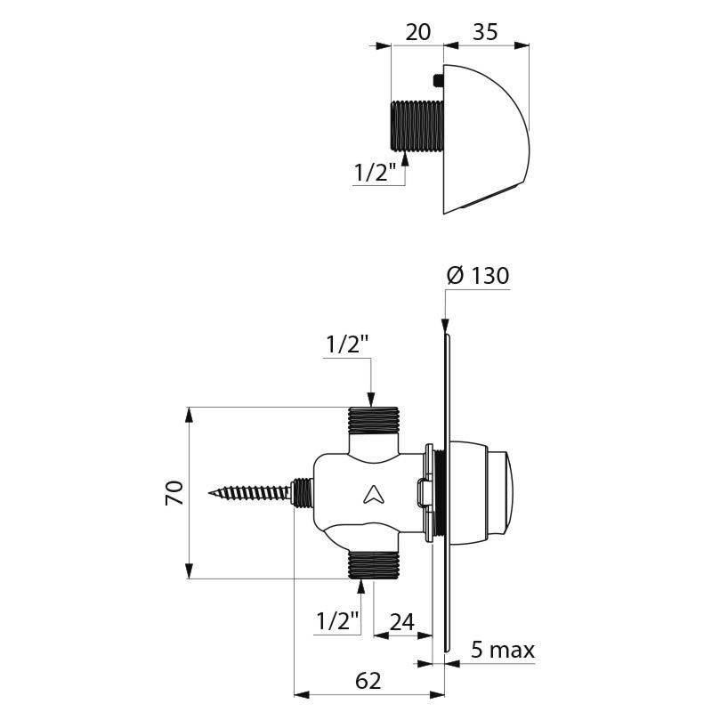 Delabie DU-Kombi TEMPOSOFT2 Selbstschl.Vent. G1/2B UP 30 Sek, ROUND