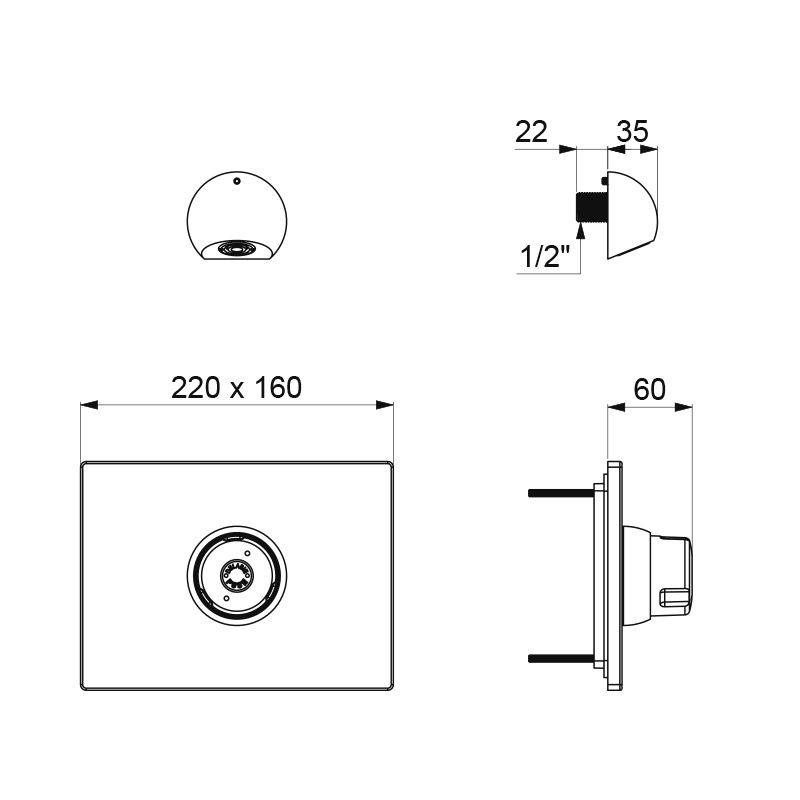 Delabie DU-Ventil TEMPOSTOP UP dicht ROUND Set 2/2 (f. 749BOX)