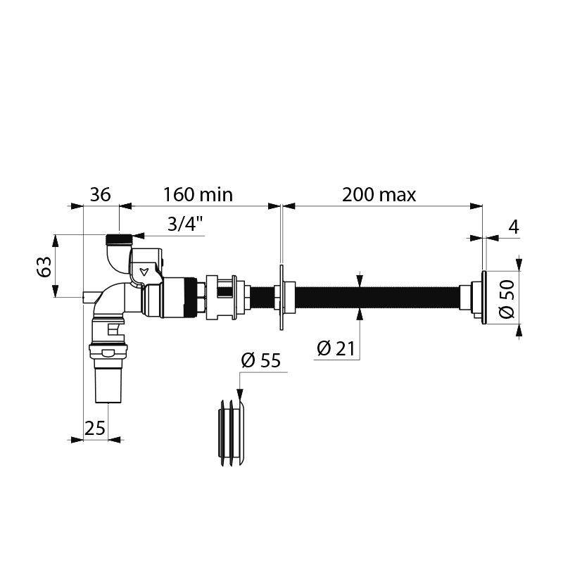 Delabie WC-DrSp TEMPOFLUX G3/4B D25 Hw.-Mont. 200 7 Sek.