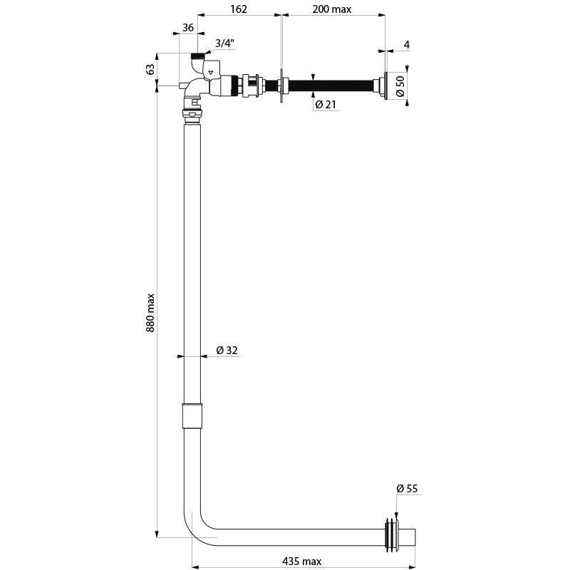 Delabie DrSp-Set TEMPOFLUX WC G3/4B Hw.-Mont. 200 7 Sek. m.Spülr. D32