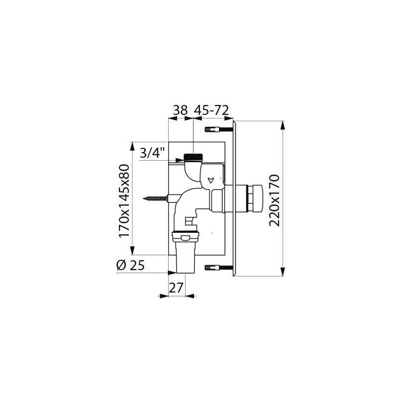 Delabie Druckspüler TEMPOFLUX WC G3/4B UP/Pl. Edst. 220x170mm,7 Sek.