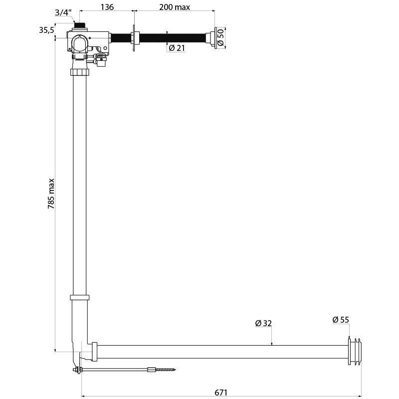 Delabie DrSp.TEMPOFLUX 3 WC G3/3B, AB,6l,Hw.-Mont.,Spülrohr D32mm