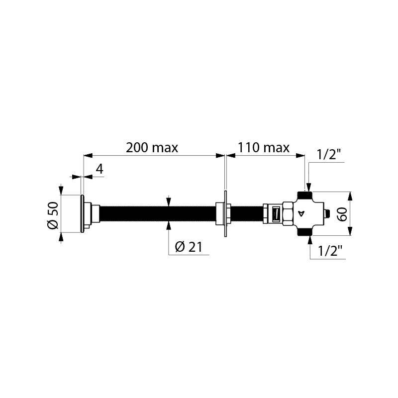 Delabie UR-Spülarm. TEMPOSTOP Hw.-Mont.200 3Sek