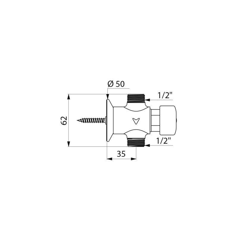 Delabie Urinal-Spülarmatur TEMPOSTOP DForm G1/2B AP 3 Sek, mit Ros.