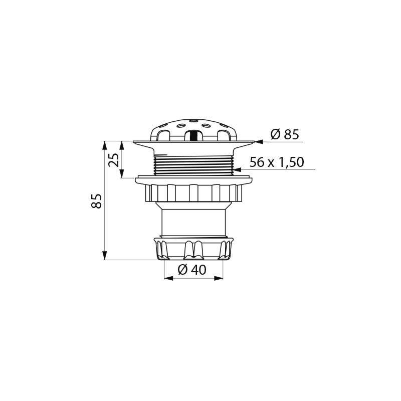 Delabie Ablaufventil Standurinal, Ablauf vertikal D40 mm mit Mutter