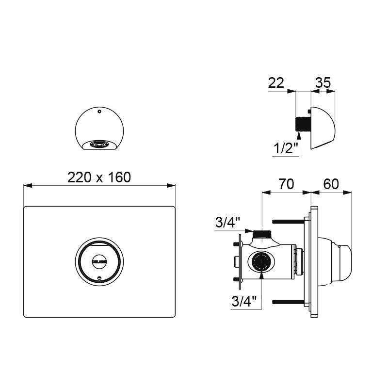 Delabie DU-Mischbatterie TEMPOMIX UP dicht Set 2/2 ROUND (f.790BOX)