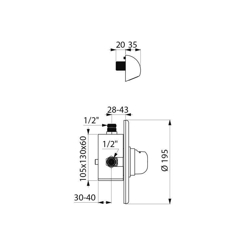 Delabie DU-Kombi TEMPOMIX Selbstschl.MBatt. G1/2B UP Ros.D195 +ROUND